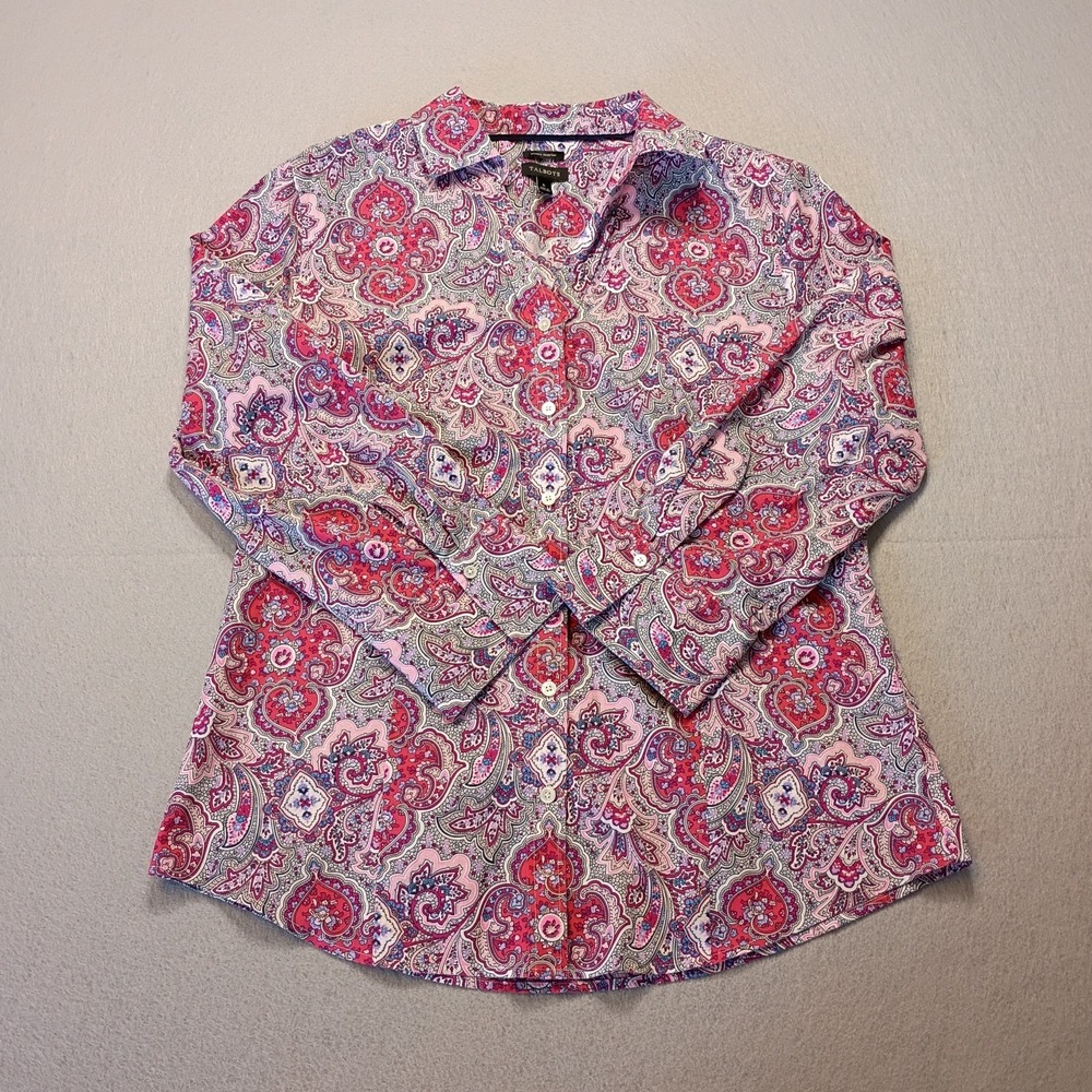 Womens Top-TALBOTS-Pink/Blue/White Paisley Like‎ 100% Cotton Collared Size 6